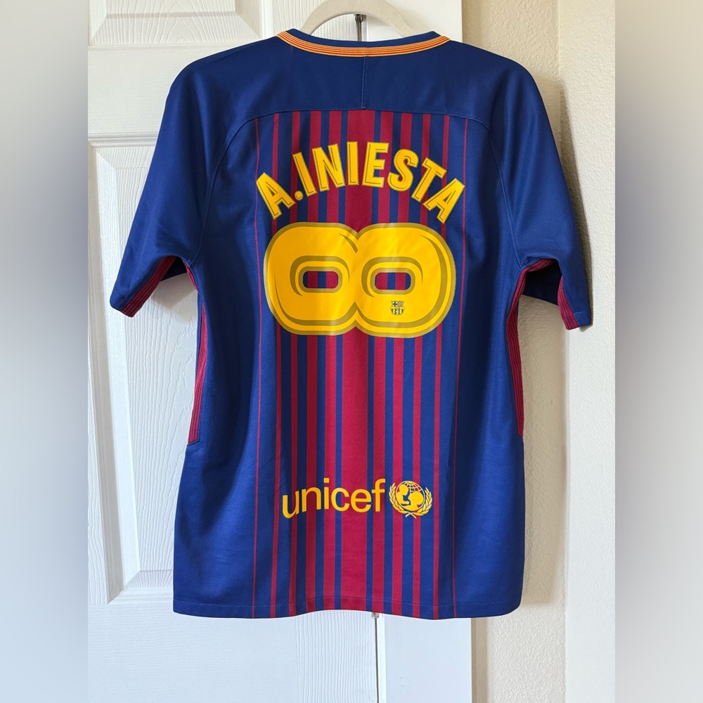Mens Barcelona Iniesta soccer jersey. Blue and red. Size small.